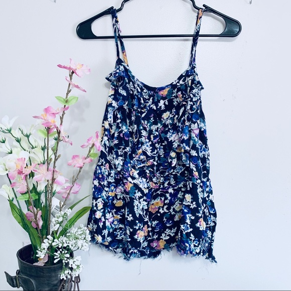 Fire Los Angeles Tops - Fire los Angeles Blue Floral Sleeveless Top